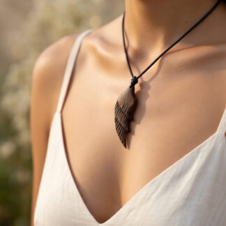 Großer Engelsflügel Holzanhänger Halskette - Engelsflügel handgeschnitzt