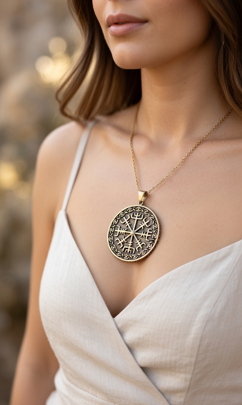 Wikinger Kompass Vegvisir - Schutzamulett und Wegweiser als Zopfmuster in Bronze